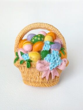 Vintage Hallmark Easter Basket Pin Brooch Colorful Eggs Festive Holiday Gift